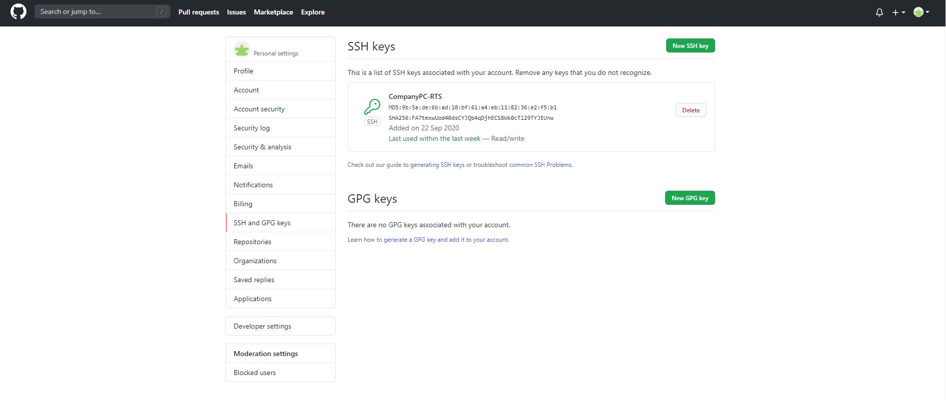 GitHub SSH Settings